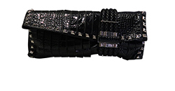 Chandra Clutch, Croc Embossed Leather, Black, 00GV19, DB, 1* (10)